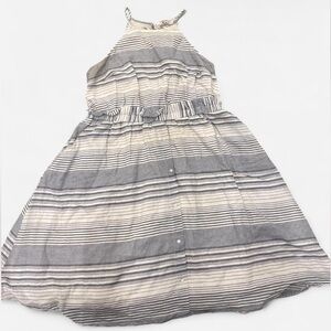 A New Day Strapless Dress in Gray and Cream Stripes